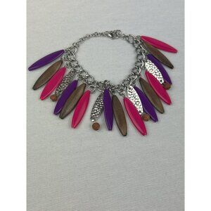 Colorful Charm Bracelet Pink Purple Brown Silver Adjustable Chain